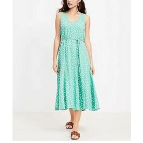 Loft Green Polka Dot Midi Dress Sz SP Linen Blend Summer Cottagecore Retro Chic - Picture 10 of 10